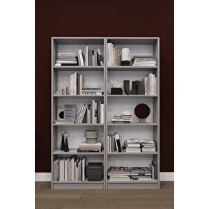 Modern 10 Raflı Ev Ofis Kütüphane Kitaplık %100 MDF Dekoratif Kitaplık K003 Kül Gri