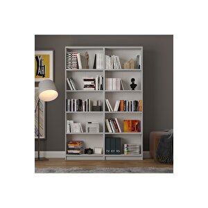 5 Raflı (5 Bölmeli̇) 2 Modüllü Kitaplık Çalışma Odası Ofis Modern Dekoratif Kitaplık Akça Ağaç Kül Gri