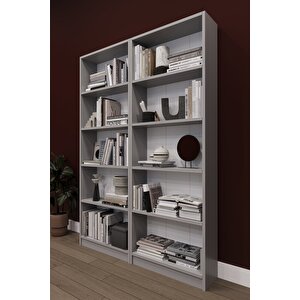 Modern 10 Raflı Ev Ofis Kütüphane Kitaplık %100 MDF Dekoratif Kitaplık K003 Kül Gri