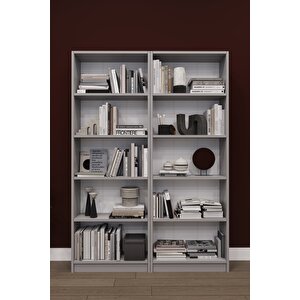 Modern 10 Raflı Ev Ofis Kütüphane Kitaplık %100 MDF Dekoratif Kitaplık K003 Kül Gri