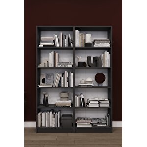 Modern 10 Raflı Ev Ofis Kütüphane Kitaplık %100 MDF Dekoratif Kitaplık K003 Antrasit Gri