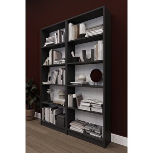 Modern 10 Raflı Ev Ofis Kütüphane Kitaplık %100 MDF Dekoratif Kitaplık K003 Antrasit Gri