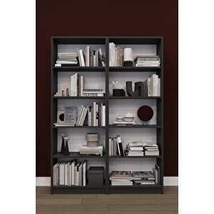 Modern 10 Raflı Ev Ofis Kütüphane Kitaplık %100 MDF Dekoratif Kitaplık K003 Antrasit Gri