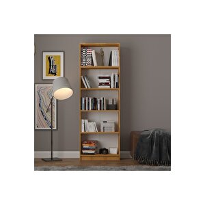 5 Raflı (5 Bölmeli̇) Kitaplık Çalışma Odası Ofis Modern Dekoratif Kitaplık Akça Ağaç Petra