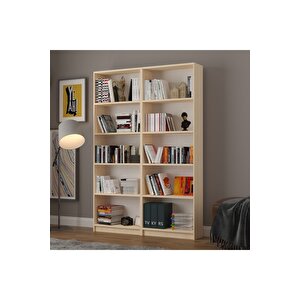5 Raflı (5 Bölmeli̇) 2 Modüllü Kitaplık Çalışma Odası Ofis Modern Dekoratif Kitaplık Akça Ağaç Akçaağaç
