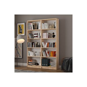 5 Raflı (5 Bölmeli̇) 2 Modüllü Kitaplık Çalışma Odası Ofis Modern Dekoratif Kitaplık Akça Ağaç Safir Meşe