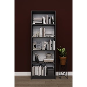Modern 5 Raflı Ev Ofis Kütüphane Kitaplık %100 MDF Dekoratif Kitaplık K002 Antrasit Gri