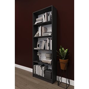 Modern 5 Raflı Ev Ofis Kütüphane Kitaplık %100 MDF Dekoratif Kitaplık K002 Antrasit Gri