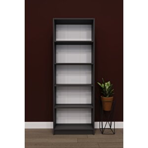 Modern 5 Raflı Ev Ofis Kütüphane Kitaplık %100 MDF Dekoratif Kitaplık K002 Antrasit Gri