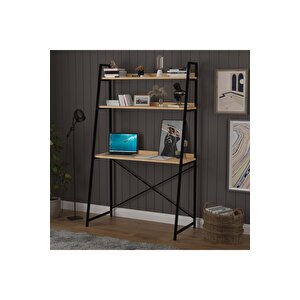 Metal Ki̇taplikli Çalişma Masasi Safir Meşe