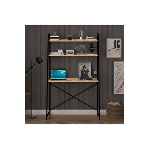 Metal Ki̇taplikli Çalişma Masasi Safir Meşe