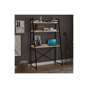 Metal Ki̇taplikli Çalişma Masasi Safir Meşe