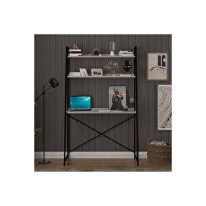 Metal Ki̇taplikli Çalişma Masasi Kül Gri