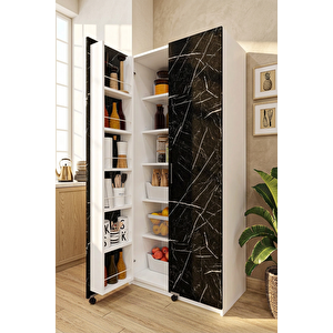 Lüks 2 Kapılı Çok Amaçlı Kiler Dolabı %100 MDF Erzak Organizer Mutfak Dolabı MK04 Royal Mermer