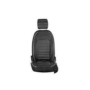 Jeep Comander Lüx Deri Oto Koltuk Kılıfı Ön Arka Takım Set Çizgili Desen Si̇yah Beyaz