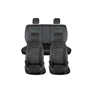 Jeep Comander Lüx Deri Oto Koltuk Kılıfı Ön Arka Takım Set Çizgili Desen Si̇yah Beyaz