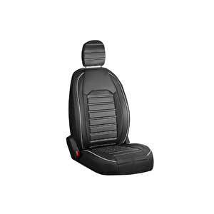 Ki̇a Picanto Lüx Deri Oto Koltuk Kılıfı Ön Arka Takım Set Çizgili Desen Si̇yah Beyaz
