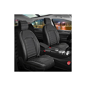 Opel Corsa C Lüx Deri Oto Koltuk Kılıfı Ön Arka Takım Set Çizgili Desen Si̇yah Beyaz Siyah - Beyaz