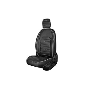Chevrolet Lacetti Lüx Deri Oto Koltuk Kılıfı Ön Arka Takım Set Çizgili Desen Si̇yah Beyaz