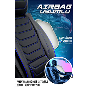 Subaru İmpreza Lüx Deri Oto Koltuk Kılıfı Ön Arka Takım Set Eagle Si̇yah Mavi̇