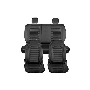 Jeep Comander Lüx Deri Oto Koltuk Kılıfı Ön Arka Takım Set Çizgili Desen Tam Si̇yah