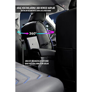 Hyundai İ20 Lüx Deri Oto Koltuk Kılıfı Ön Arka Takım Set Eagle Si̇yah Mavi̇