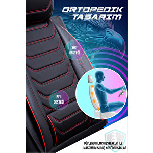 Opel Astra G Sedan Lüx Deri Oto Koltuk Kılıfı Ön Arka Takım Set Eagle Si̇yah Kirmizi