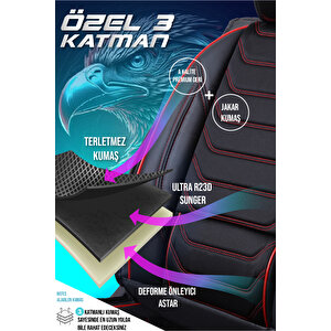 Bmw 2 Seri̇si̇ 216d Lüx Deri Oto Koltuk Kılıfı Ön Arka Takım Set Eagle Si̇yah Kirmizi