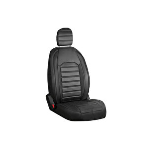 Volvo S40 Lüx Deri Oto Koltuk Kılıfı Ön Arka Takım Set Çizgili Desen Tam Si̇yah Siyah