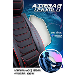 Citroen C4 Lüx Deri Oto Koltuk Kılıfı Ön Arka Takım Set Eagle Si̇yah Kirmizi