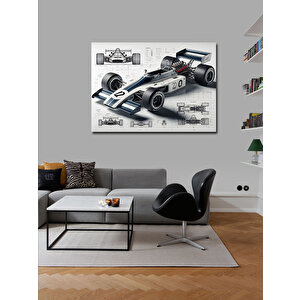 Kanvas Tablo Beyaz Yarış Arabası Çizimi 70x100 cm
