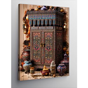 Kanvas Tablo Çini Desenli Dolap Ve Vazo 70x100 cm