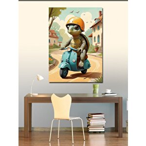 Kanvas Tablo Scooter Süren Kaplumbağa 70x100 cm