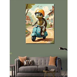 Kanvas Tablo Scooter Süren Kaplumbağa 70x100 cm