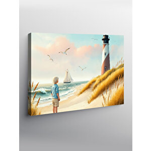 Kanvas Tablo Deniz Feneri Plaj Sahnesi 70x100 cm