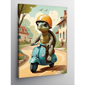 Kanvas Tablo Scooter Süren Kaplumbağa 100x140 cm