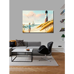 Kanvas Tablo Deniz Feneri Plaj Sahnesi 100x140 cm