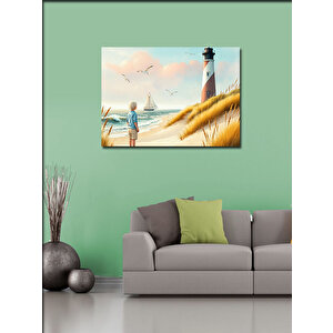 Kanvas Tablo Deniz Feneri Plaj Sahnesi 100x140 cm