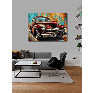 Kanvas Tablo Bordo Klasik Araba Çizimi 100x140 cm