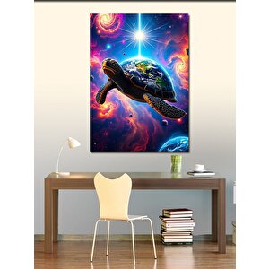 Kanvas Tablo Uzayda Kaplumbağa 50x70 cm
