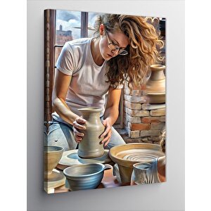 Kanvas Tablo Seramik Vazo Yapan Kadın 50x70 cm