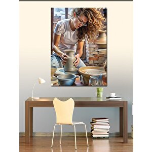 Kanvas Tablo Seramik Vazo Yapan Kadın 50x70 cm