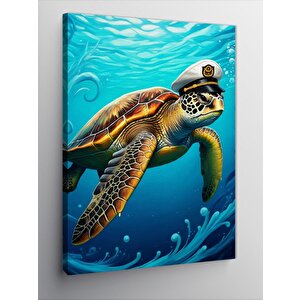 Kanvas Tablo Yüzen Deniz Kaplumbağası 100x140 cm
