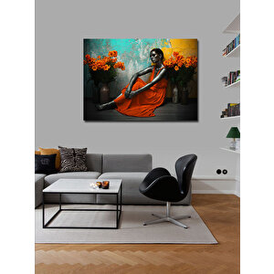 Kanvas Tablo Turuncu Elbiseli Kadın Figürü 70x100 cm