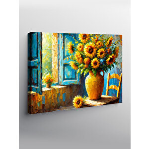 Kanvas Tablo Sarı Ayçiçeği Vazosu 50x70 cm