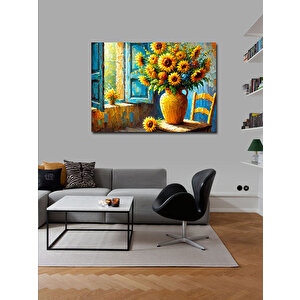 Kanvas Tablo Sarı Ayçiçeği Vazosu 50x70 cm