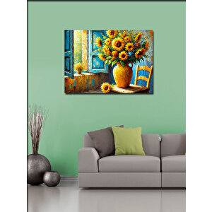 Kanvas Tablo Sarı Ayçiçeği Vazosu 50x70 cm