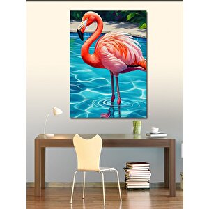 Kanvas Tablo Mavi Su Üzerinde Flamingo 100x140 cm