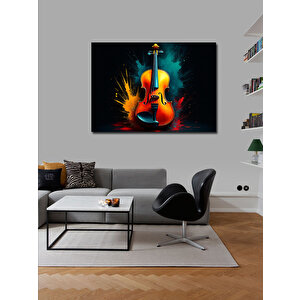 Kanvas Tablo Renkli Keman Çizimi 50x70 cm