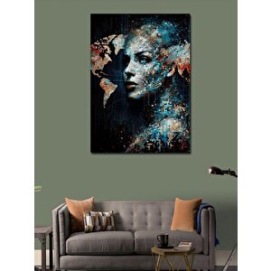 Kanvas Tablo Dünya Haritası Ve Kadın 70x100 cm